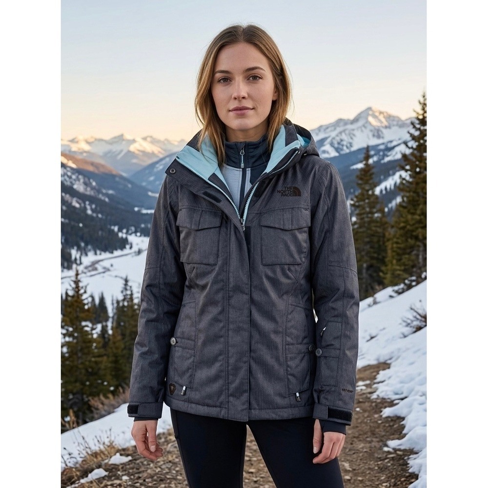 The North Face HyVent Ski Jacket Womens Small Grey RECCO Hooded Snow Coat F07